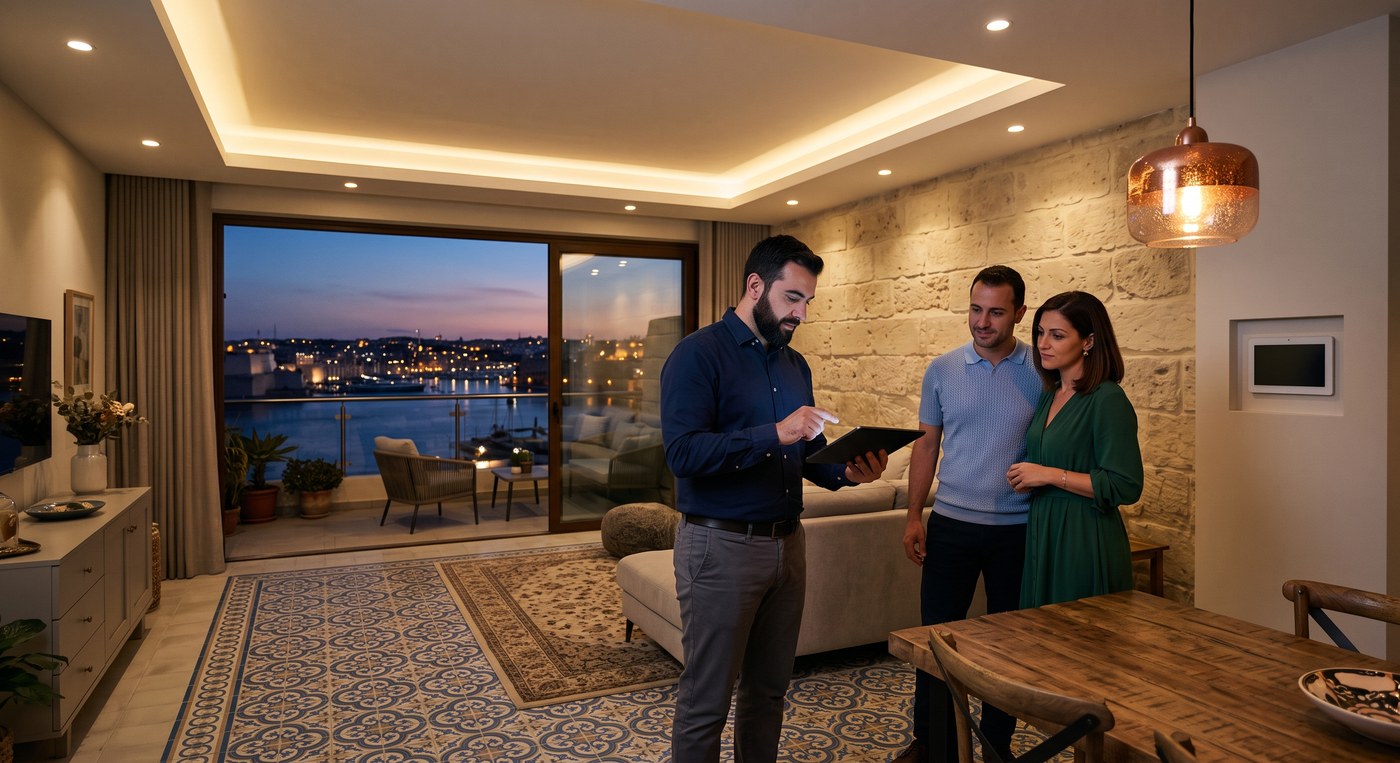 Recessed lighting in a finished Maltese living room